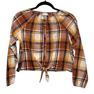 Girls' The Children's Place Plaid Long-Sleeve Tie-Front Top Size 10/12